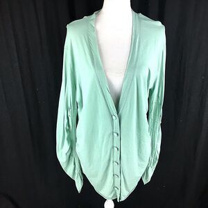 Jarbo Womens Thin Peru Cardigan Sweater Size M 38 Teal Blue Green‎ Tiered Ruched